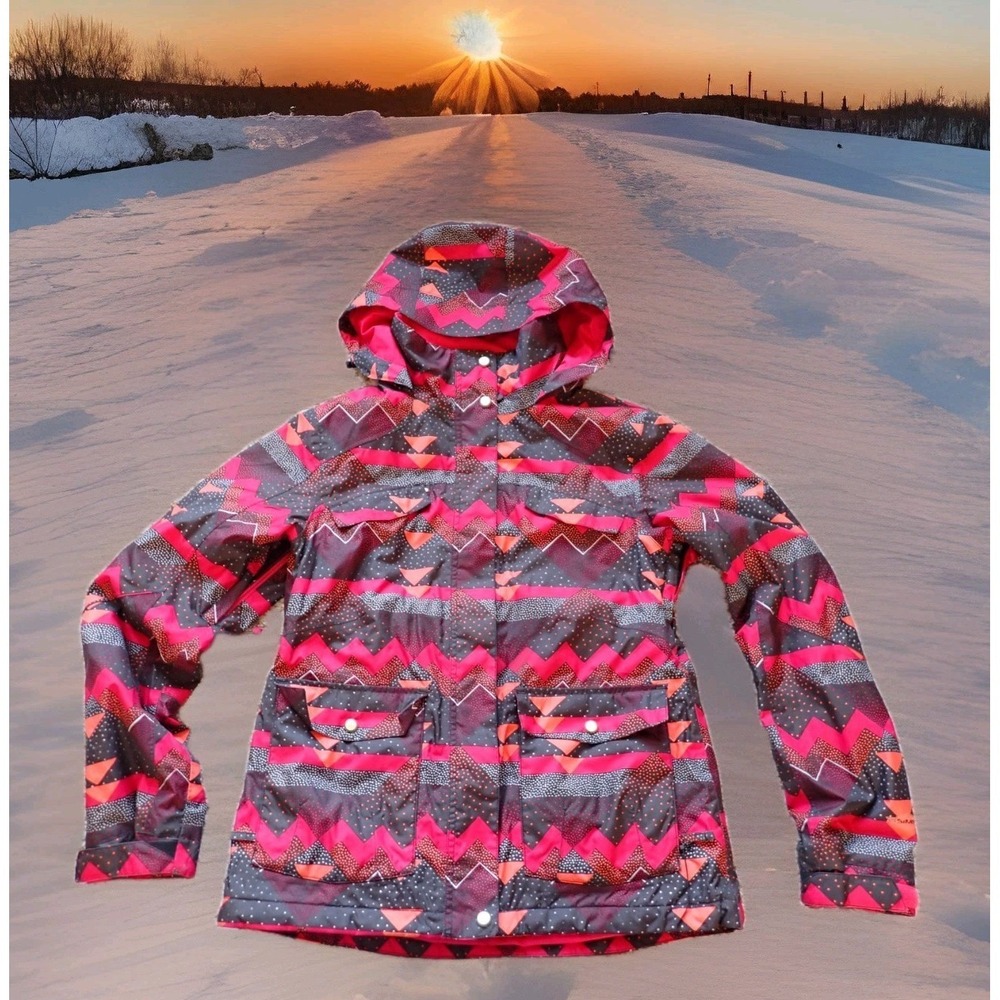 Sims Snowboard Jacket Women Medium Red‎ Black Excellent Geometric Insulated Hood